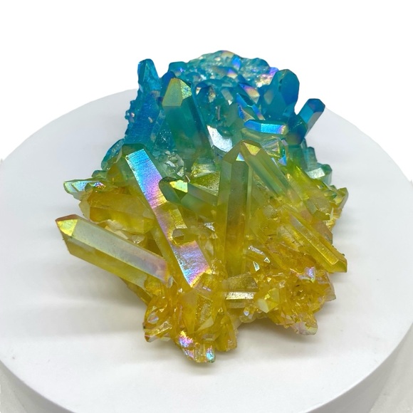 Aura Quartz Crystal Cluster Yellow Blue Clear Iridescent Stone Display Gift - Picture 4 of 10